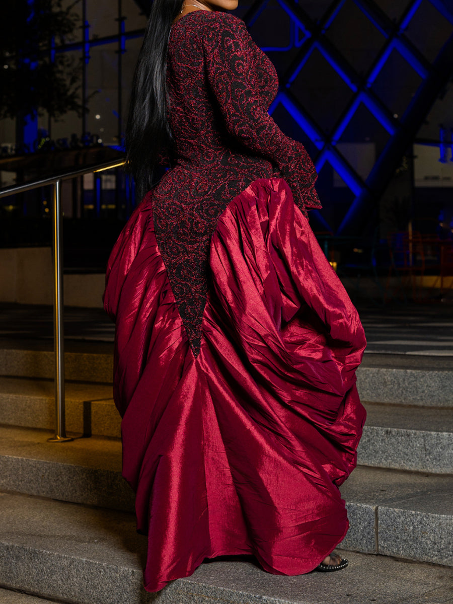 Elegant Printed Flare Sleeve Patchwork Maxi Dress