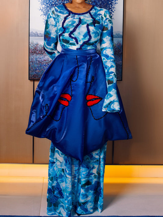 Fashion Printed Beads Two Pieces Dress