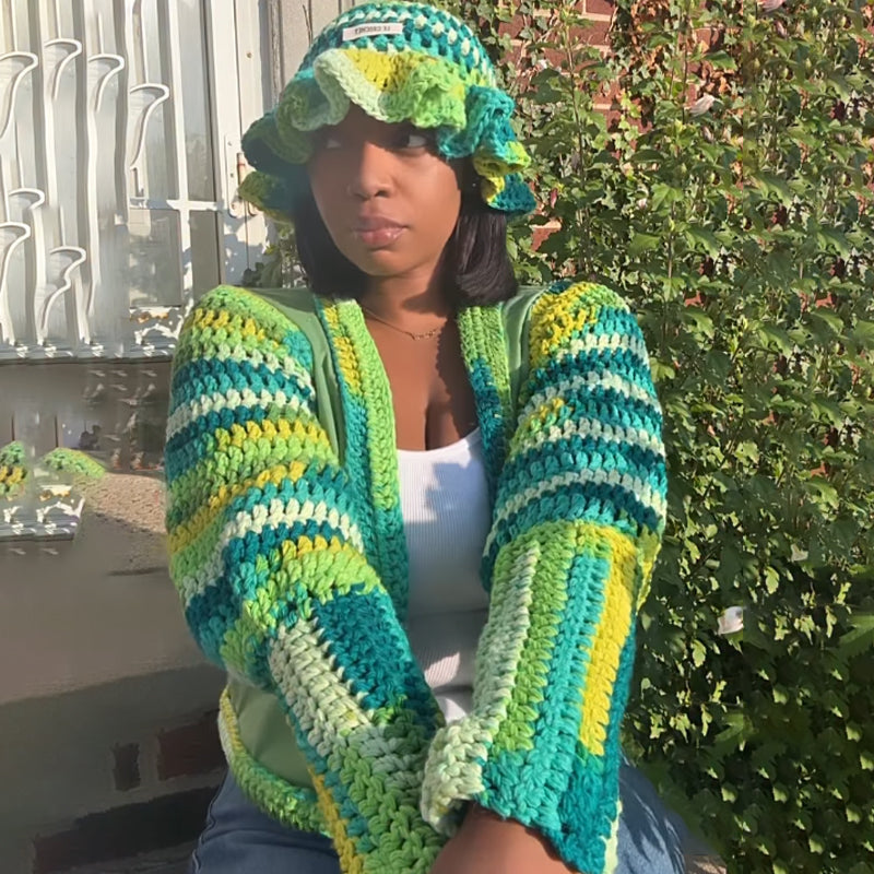 Fashion Two Strand Chunky Ruffle Hat