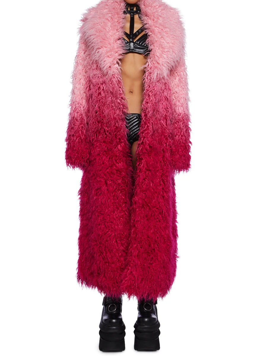 Faux Fur Notched Collar Ombre Design Coat（Free shipping）