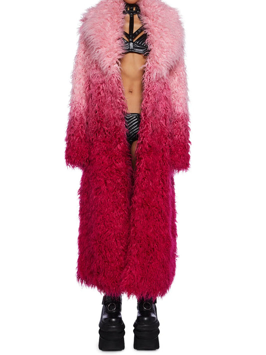 Faux Fur Notched Collar Ombre Design Coat（Free shipping）