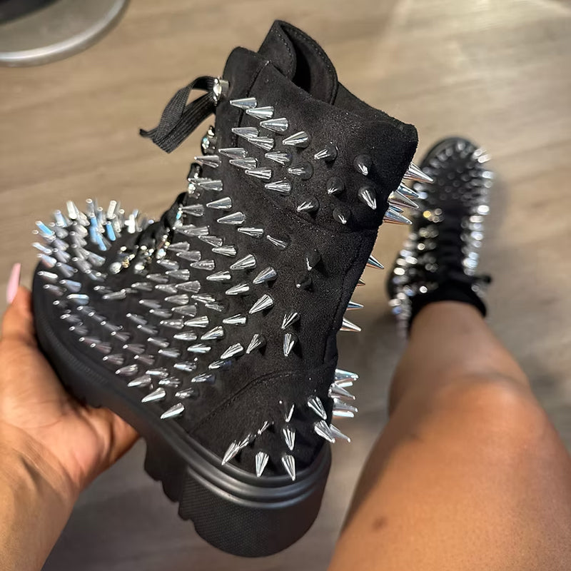Silver Spiked Lace-up Platform Martin Boots