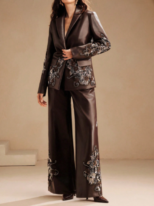 Solid Color Diamond Lasel Leather Suit（Free shipping）