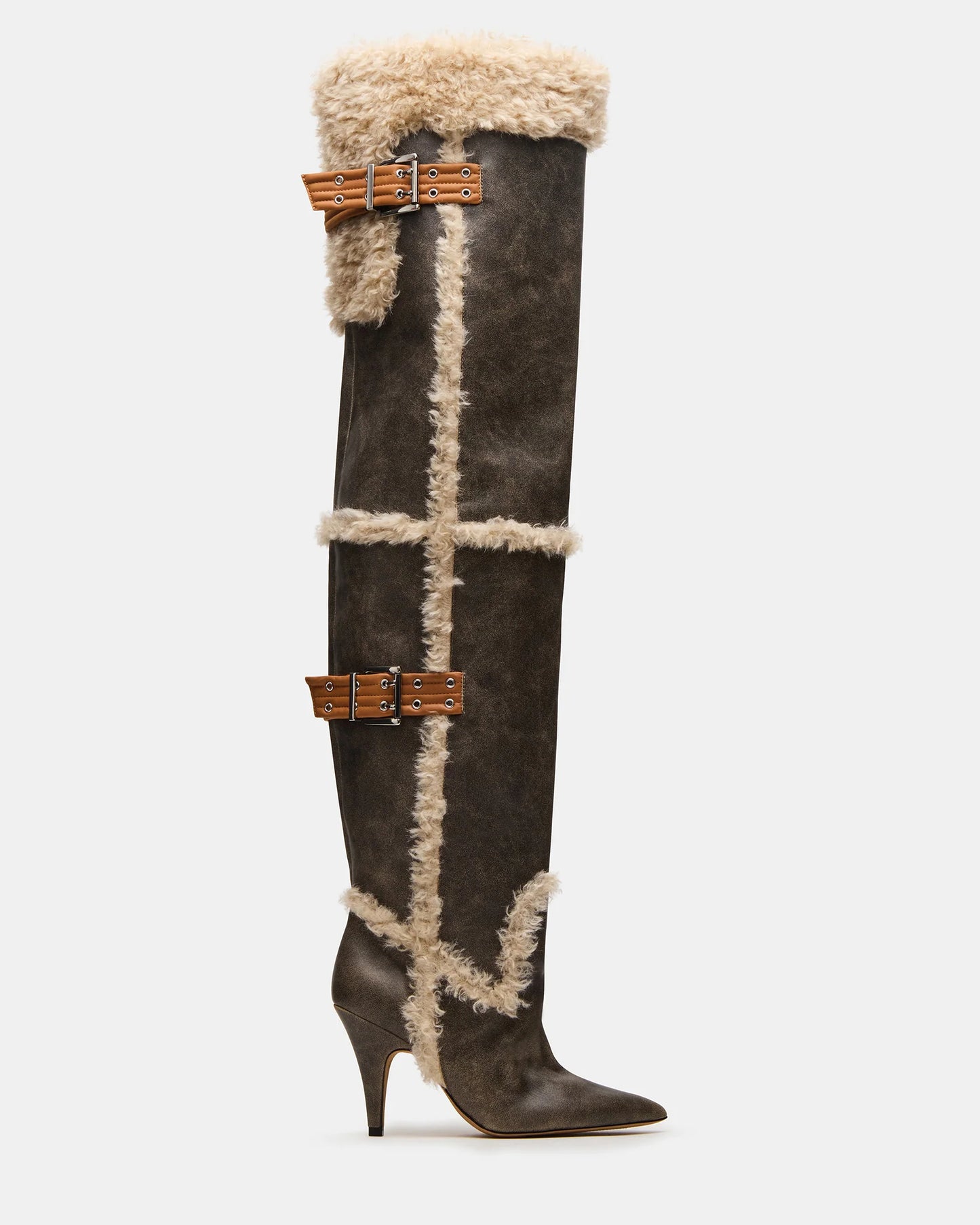 Brown Distressed Faux Fur Boots(Free shipping)