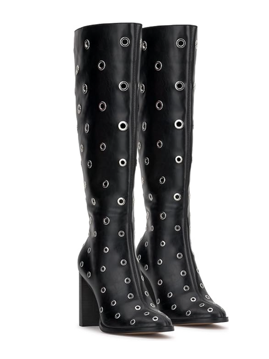 Silver Eeyed Thick Heel Boots