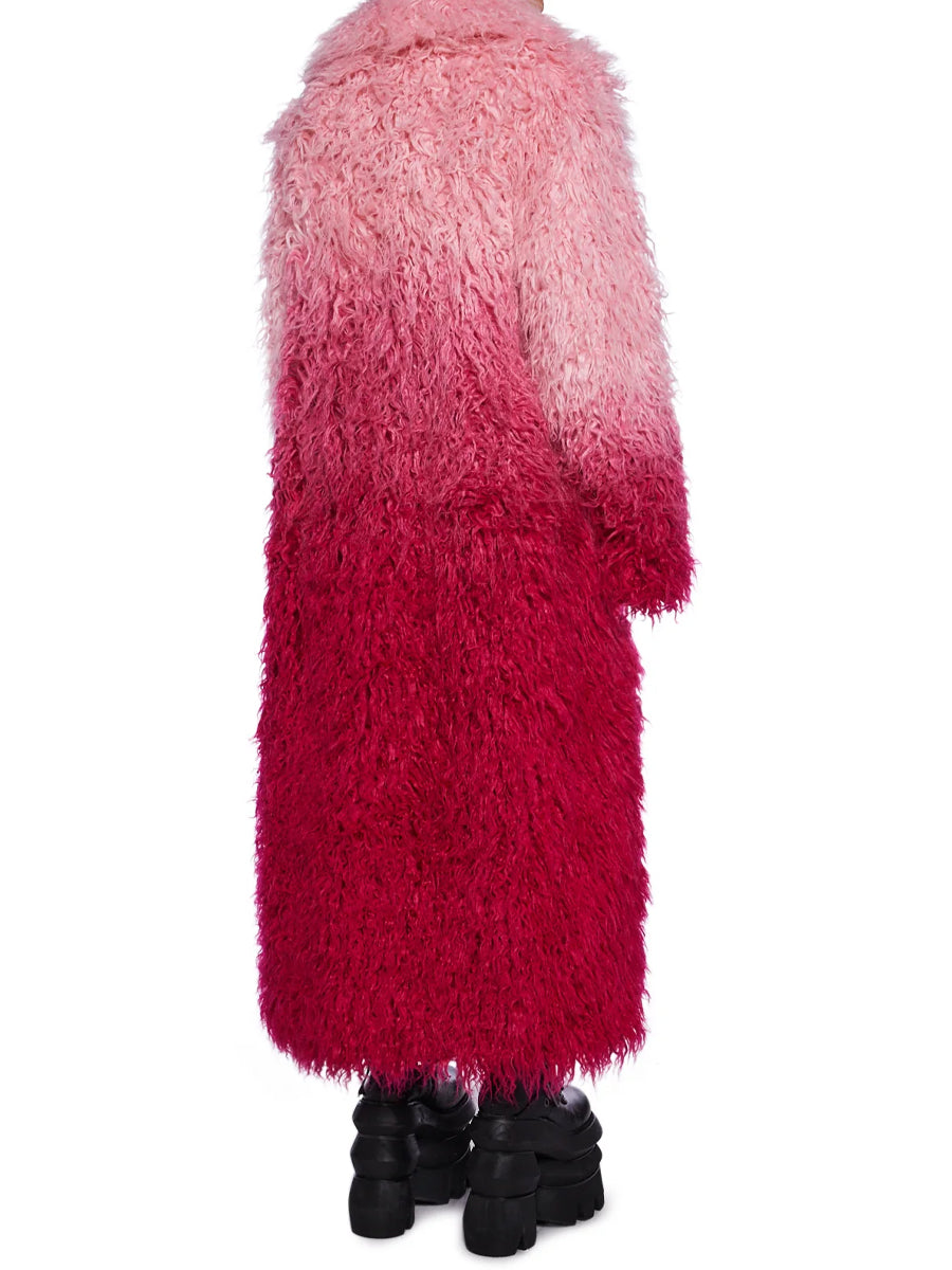 Faux Fur Notched Collar Ombre Design Coat（Free shipping）