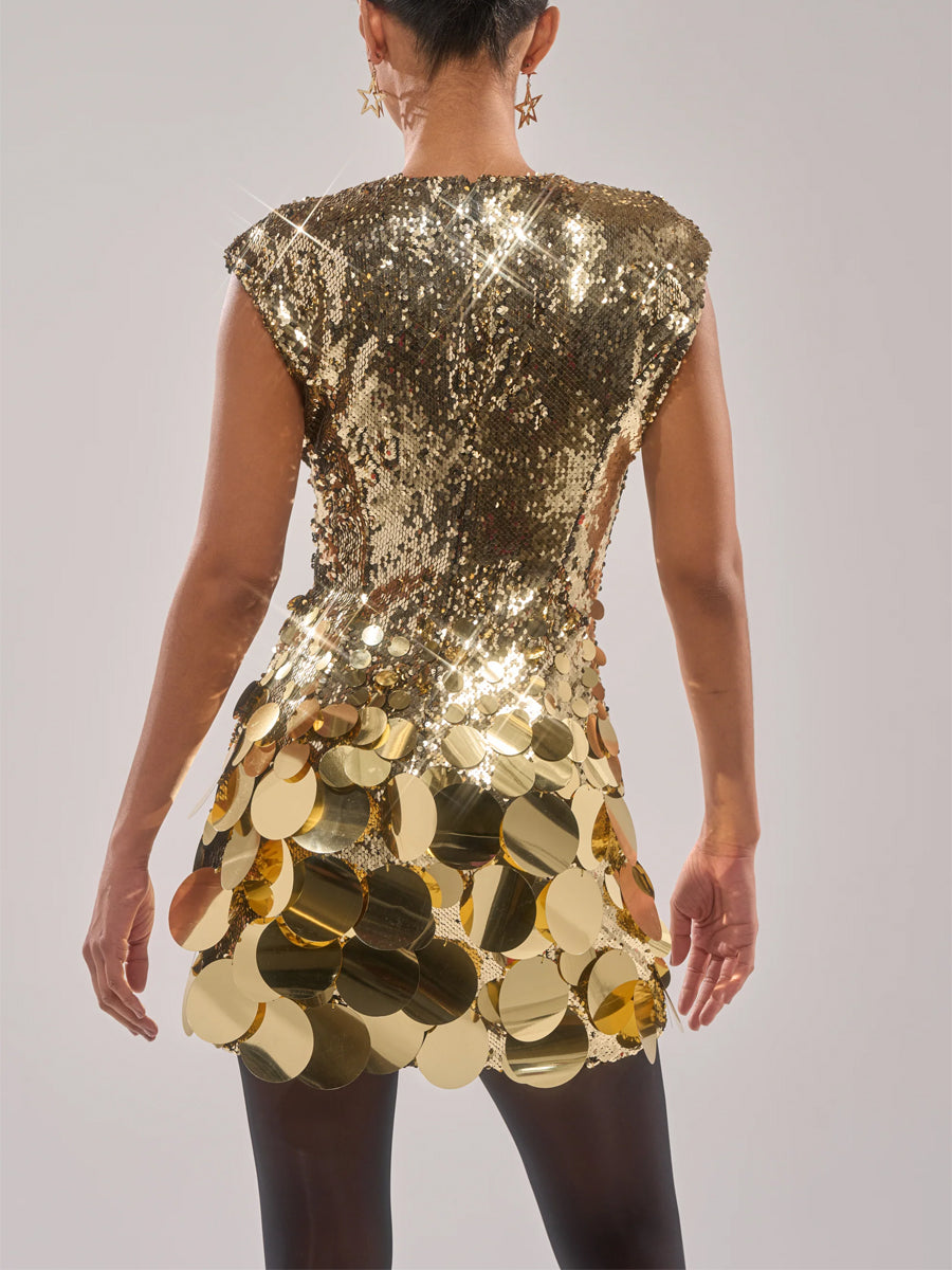 Sparkle Deep V Neck Sequined Party Mini Dress