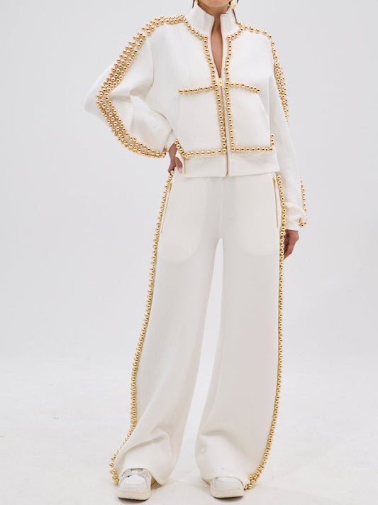 Pearl Beads Knitted Two Pieces Set