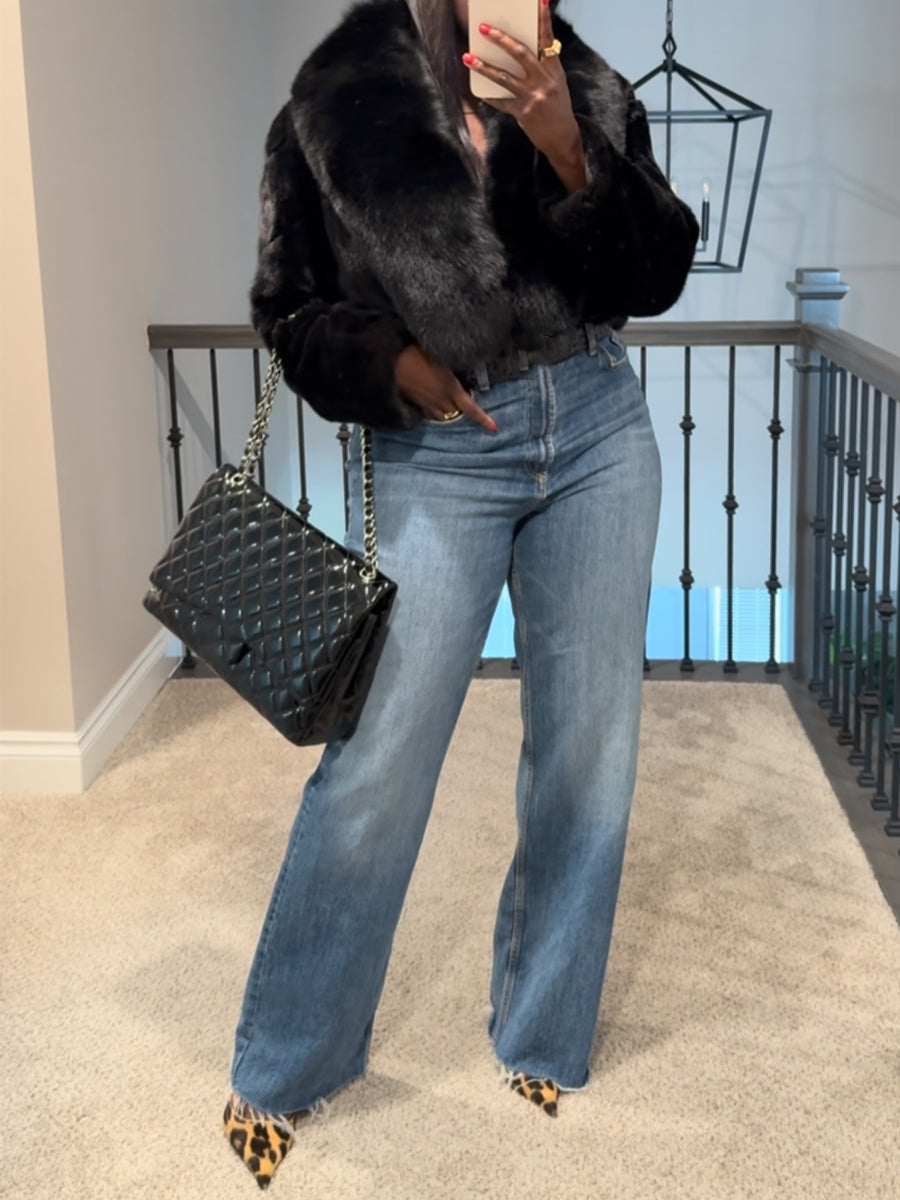 Faux Fox Fur Cropped Coat
