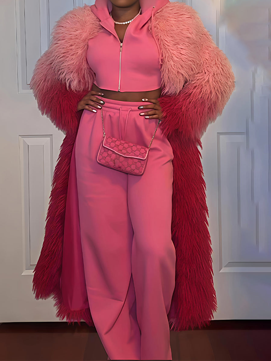 Faux Fur Notched Collar Ombre Design Coat（Free shipping）