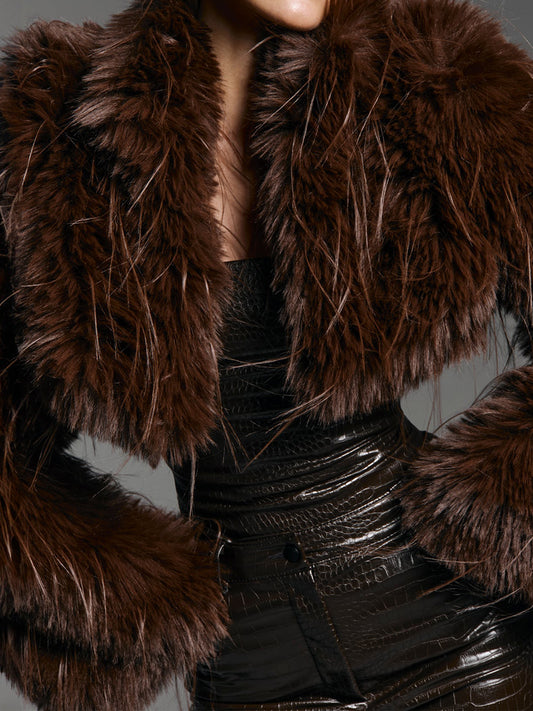 Fahion Faux Fur Cropped Coat（Free shipping）