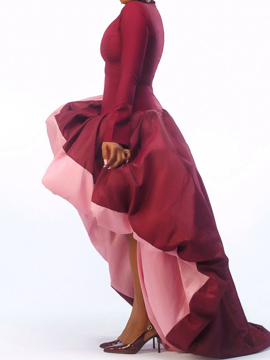 Asymmetric Hem Patchwork Elegant Dress Gown