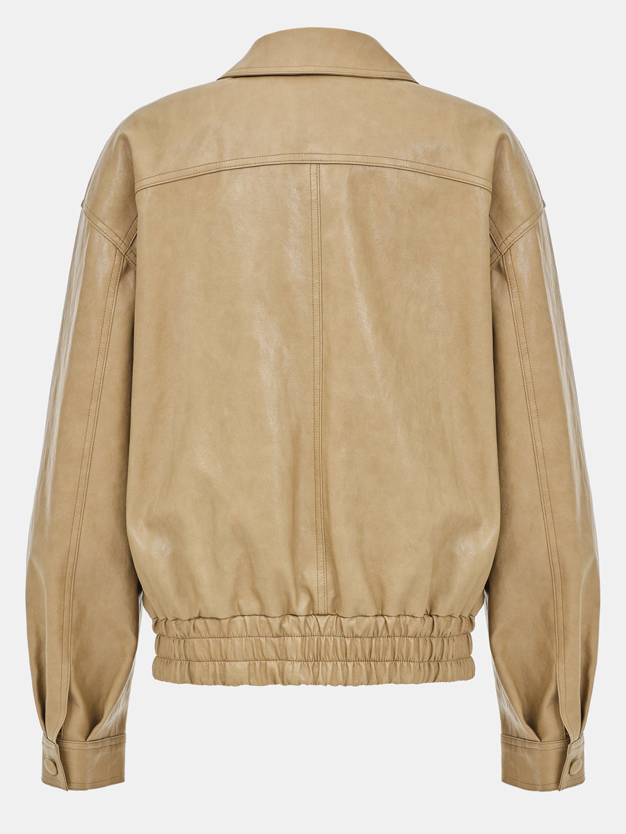 PU Dropped Shoulders Stand Collar Jacket