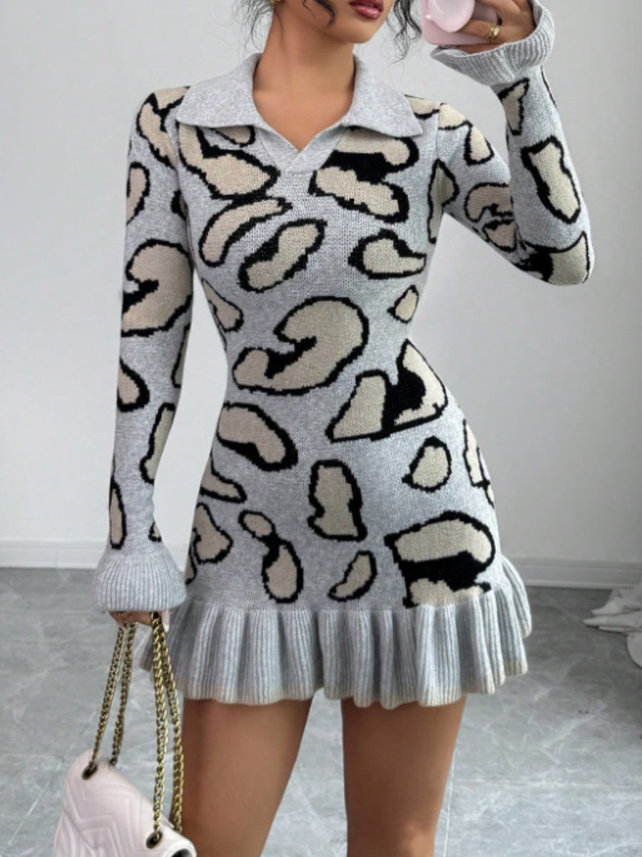 Leopard-Print Ruffle Slim Dress