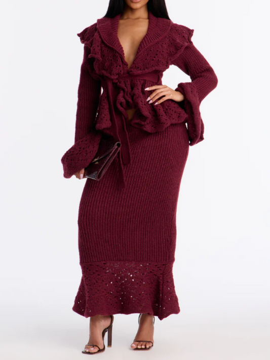 Ruffled Stretch Knit Suit