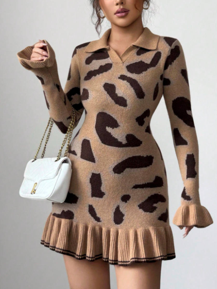Leopard-Print Ruffle Slim Dress
