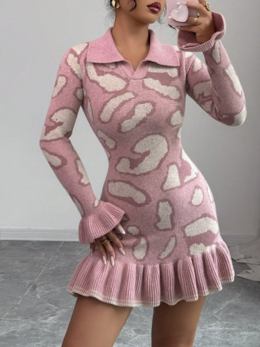 Leopard-Print Ruffle Slim Dress