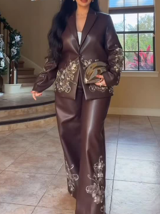 Solid Color Diamond Lasel Leather Suit（Free shipping）