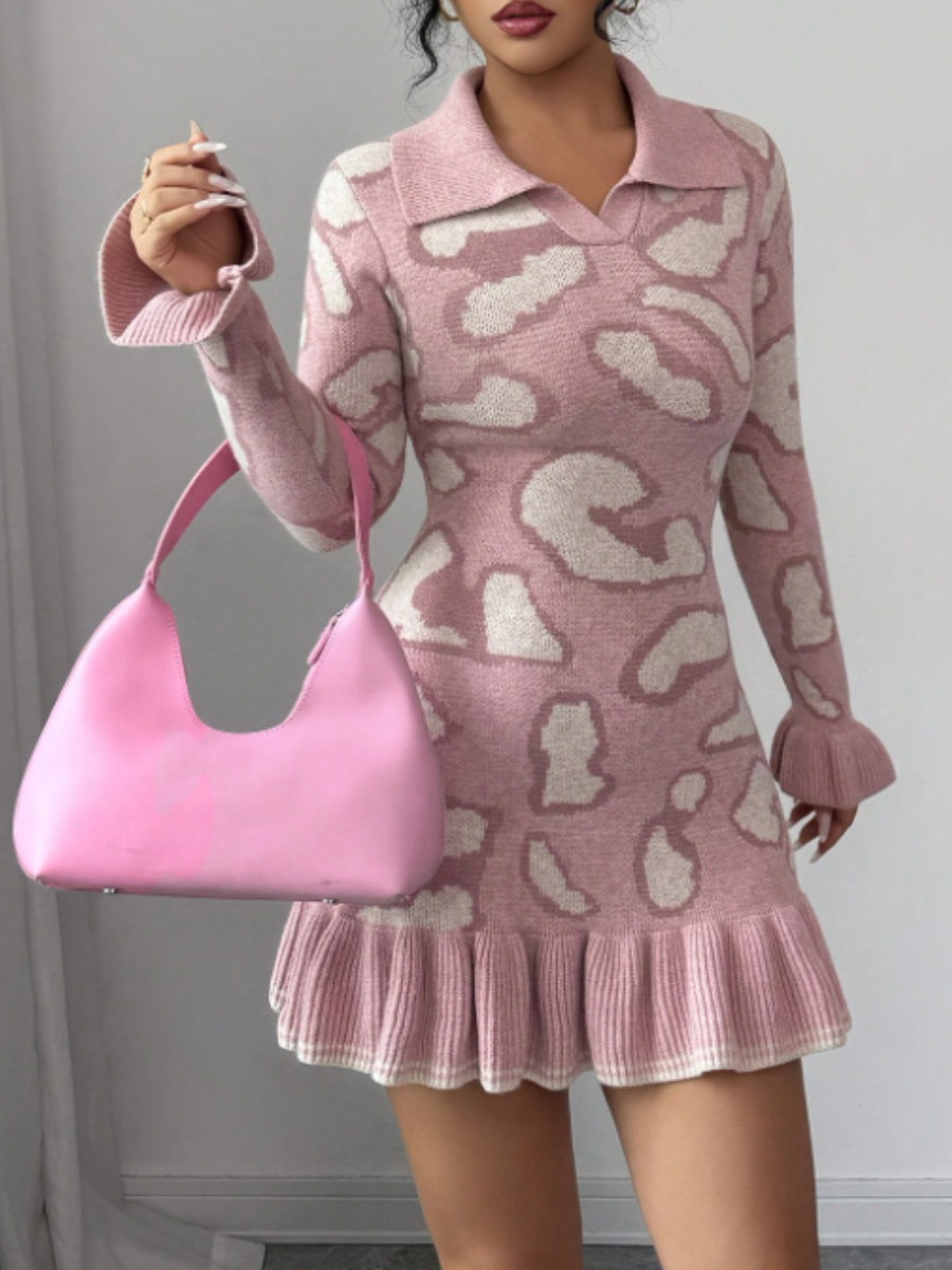 Leopard-Print Ruffle Slim Dress