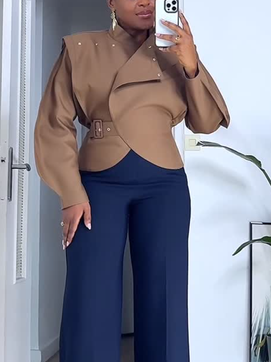 Curved Sleeve Metal Button Coat