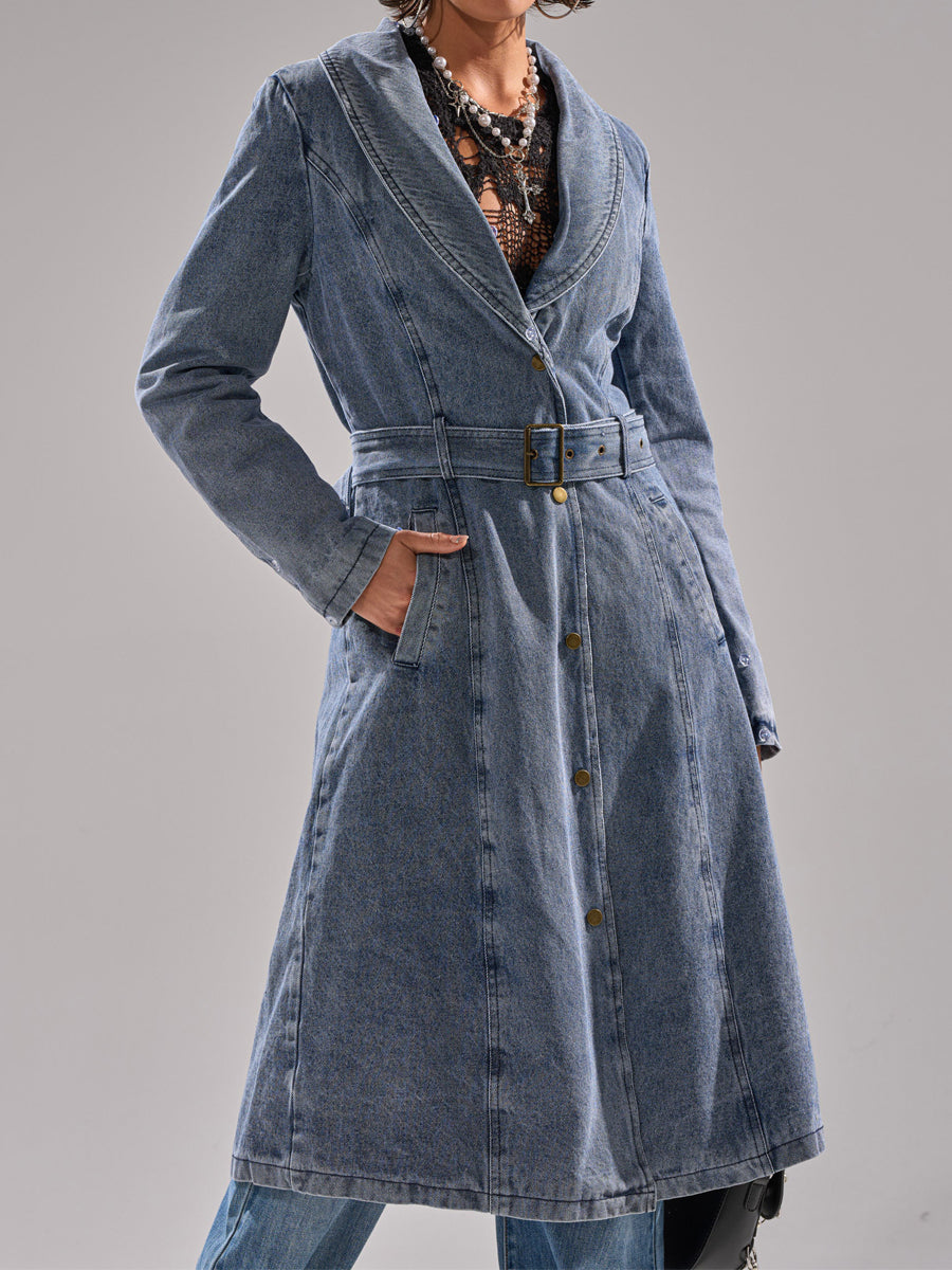 Wide Faux Fur Collar Denim Trench（Free shipping）