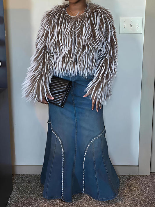 Faux Fur Open Front Loose Fluffy Coat