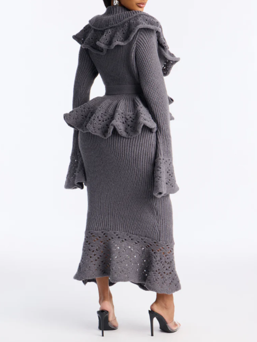 Ruffled Stretch Knit Suit