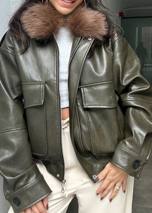 Fur-lined Leather Coat