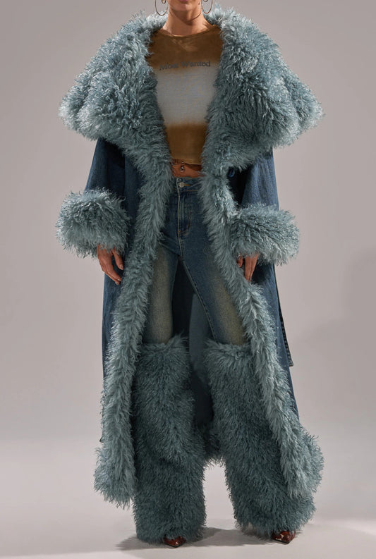 Frayed Denim Trench Coat（Free shipping）
