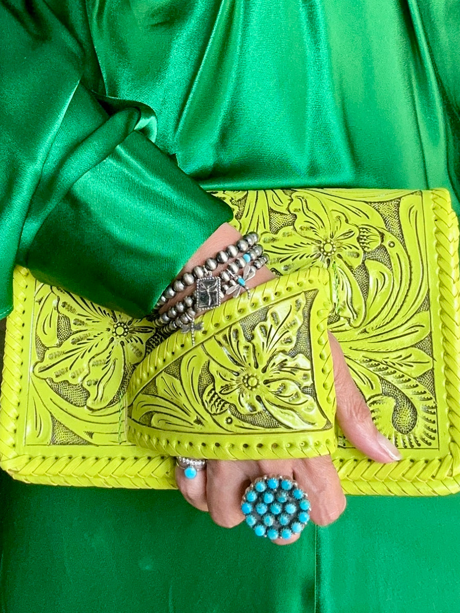 Floral Leather Glover Handle Bag