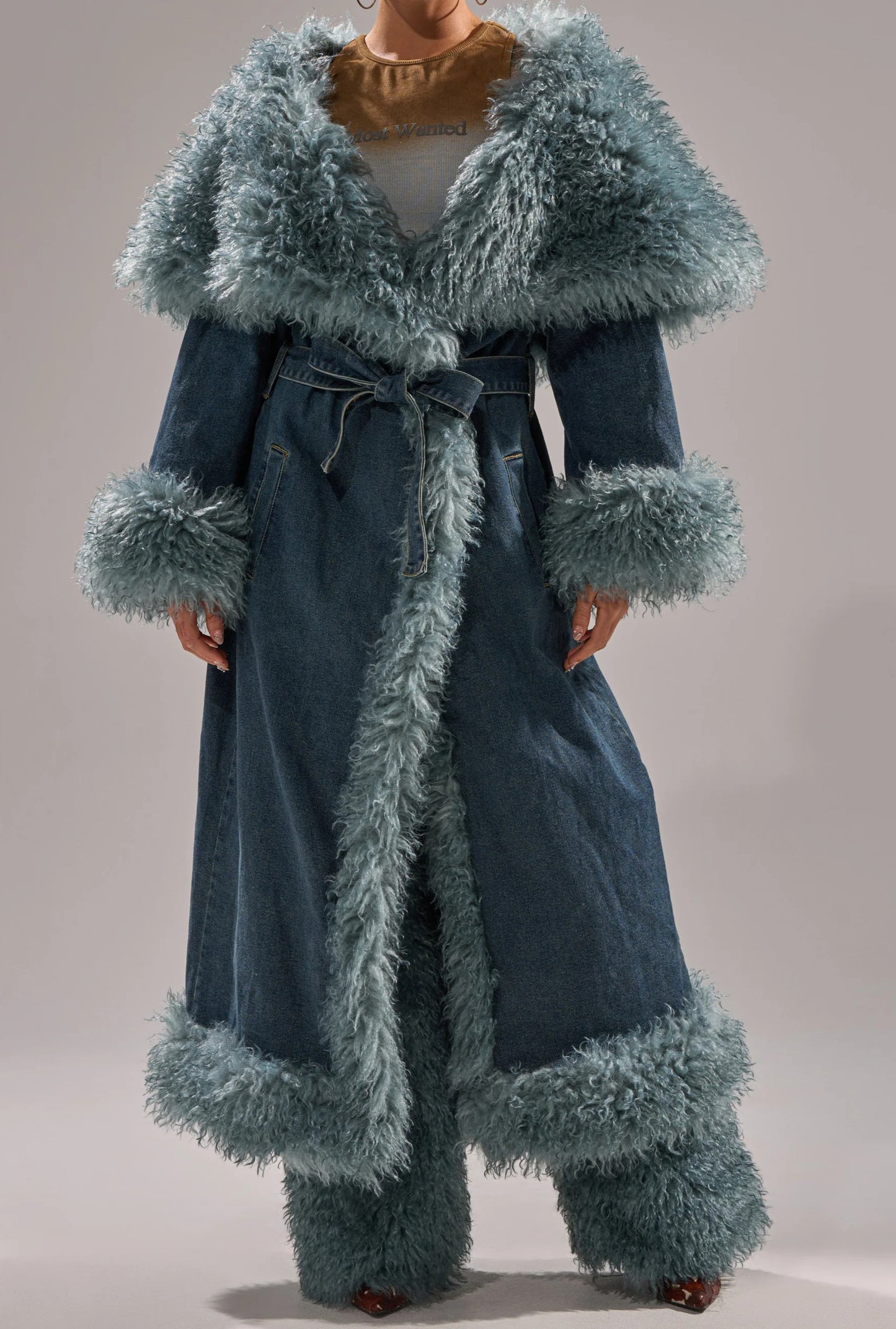 Frayed Denim Trench Coat（Free shipping）