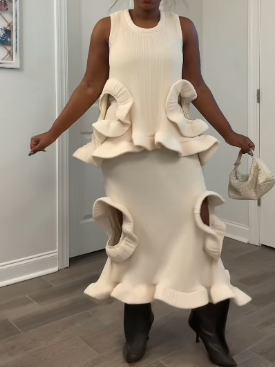 Foam Pleated Hollow Skirt Set