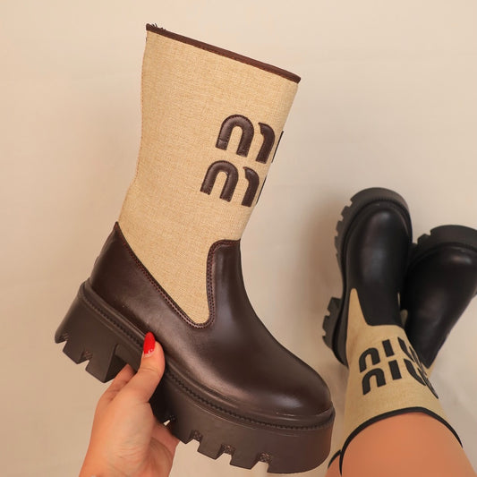 Color-blocked Ankle Boots With English Lettering