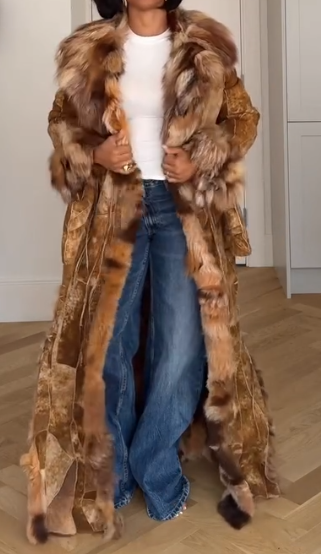 Brown Patchwork Fur Long Coat