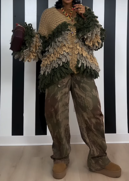 Contrast Knit Loose Sweater