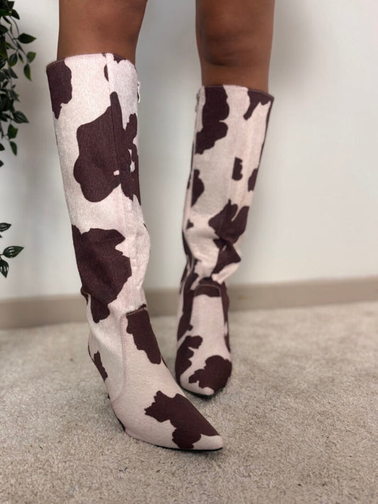 Cow Print High-heeled Over-the-knee Boots