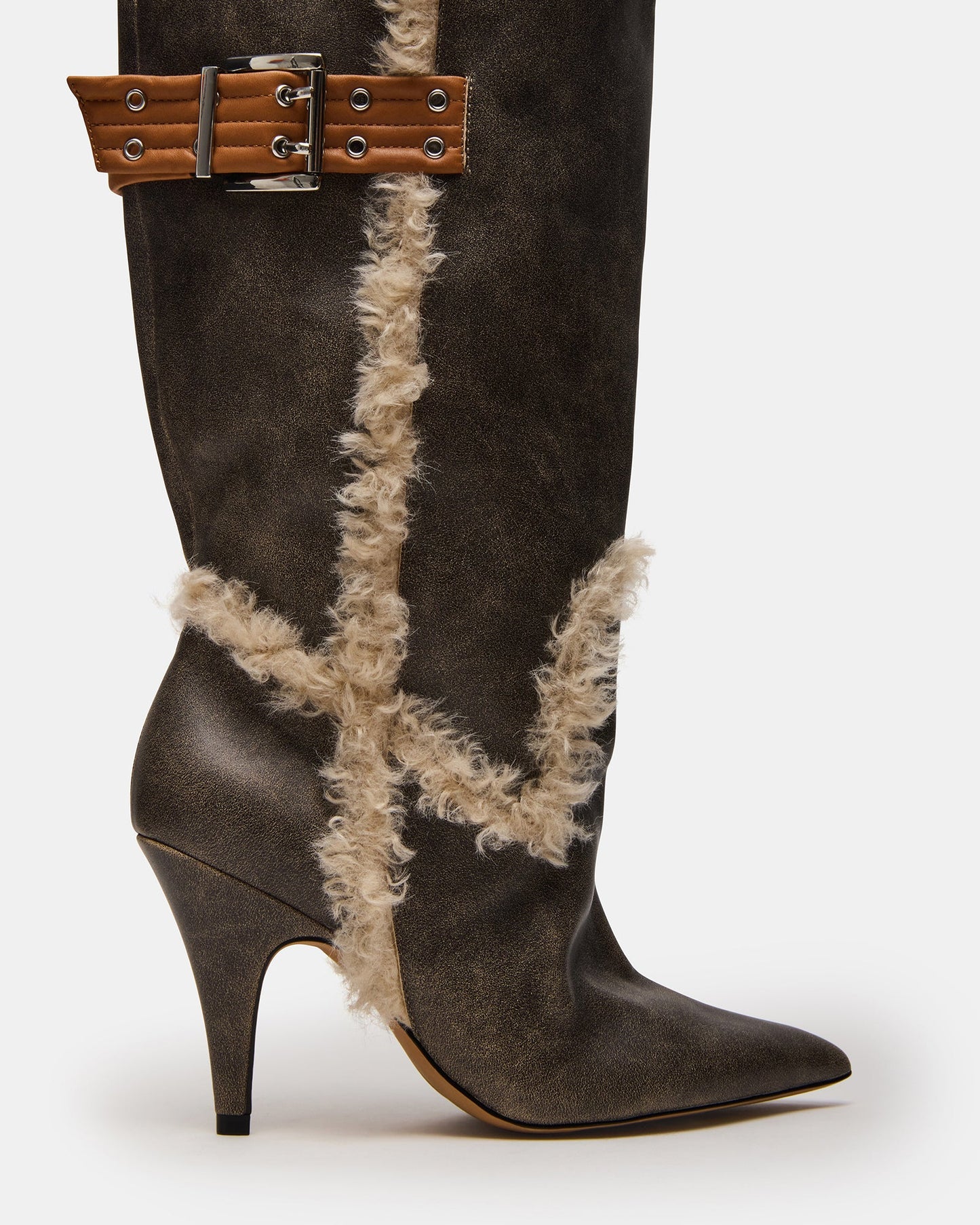 Brown Distressed Faux Fur Boots(Free shipping)