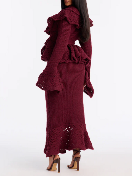 Ruffled Stretch Knit Suit