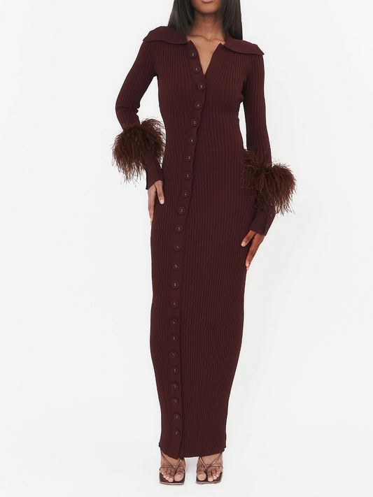 Feather-Embellished Cuff Knit Dress