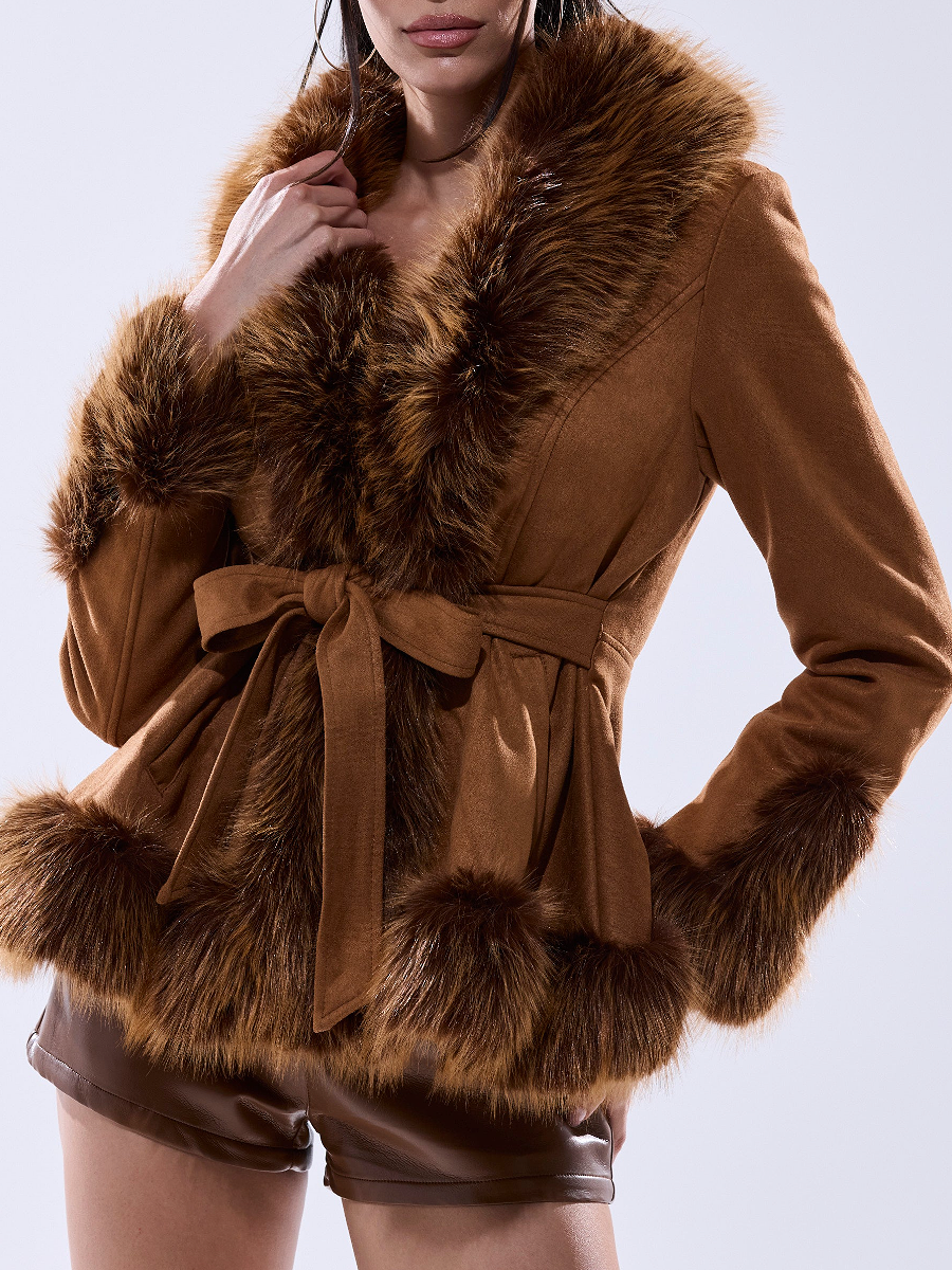 Suede Fur-Trim Coat