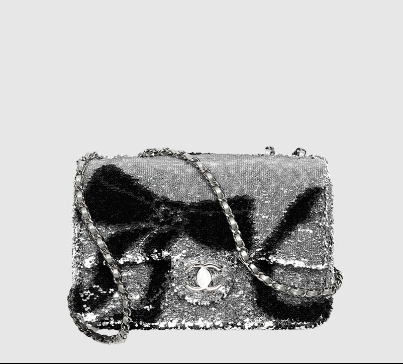 Bow Sequined Flap Bag