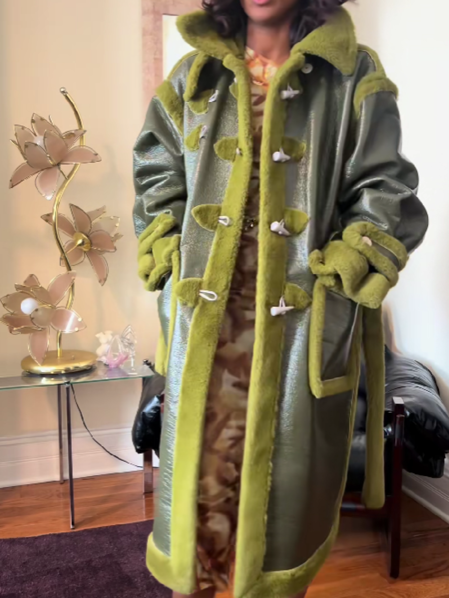 Leather Plush Trim Coat（Free shipping）