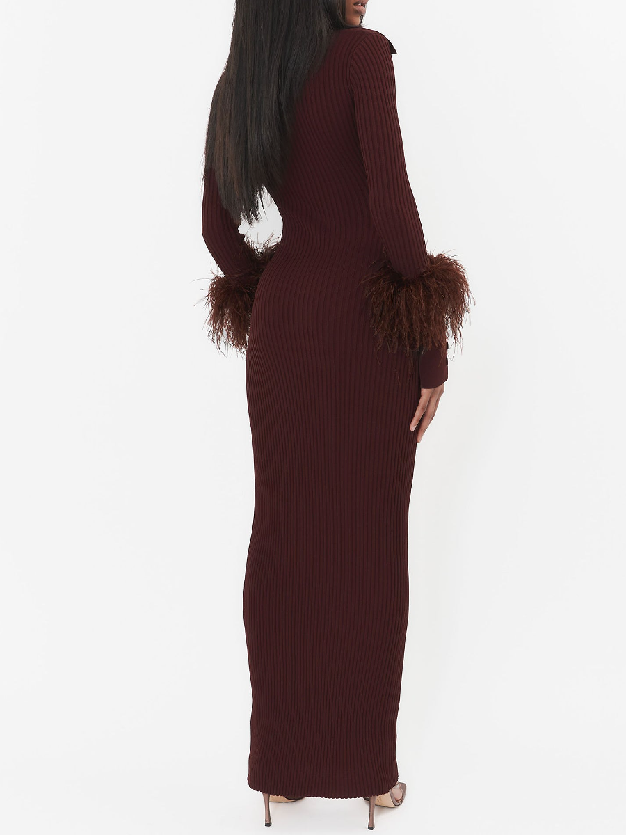 Feather-Embellished Cuff Knit Dress