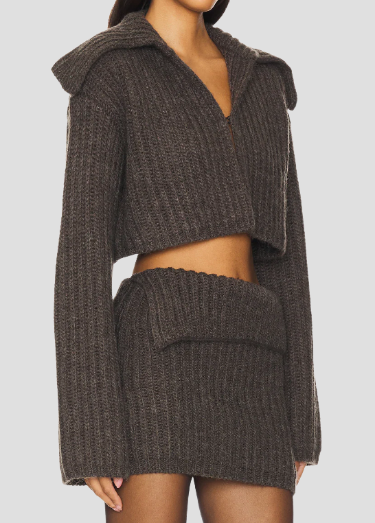 Chic Grey Knit Skirt 2pc Set