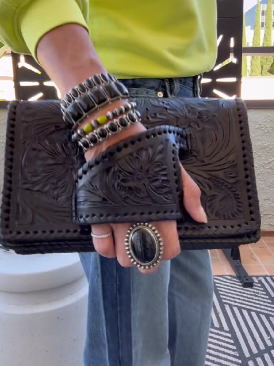 Floral Leather Glover Handle Bag