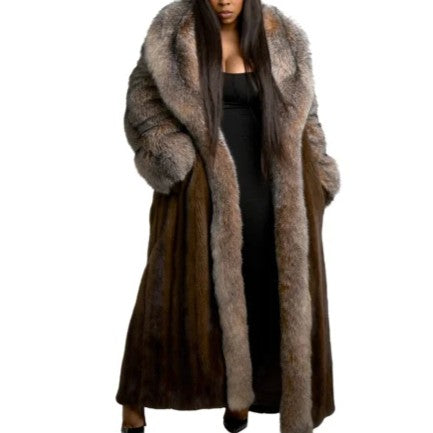 Contrast Faux Fur Long Coat