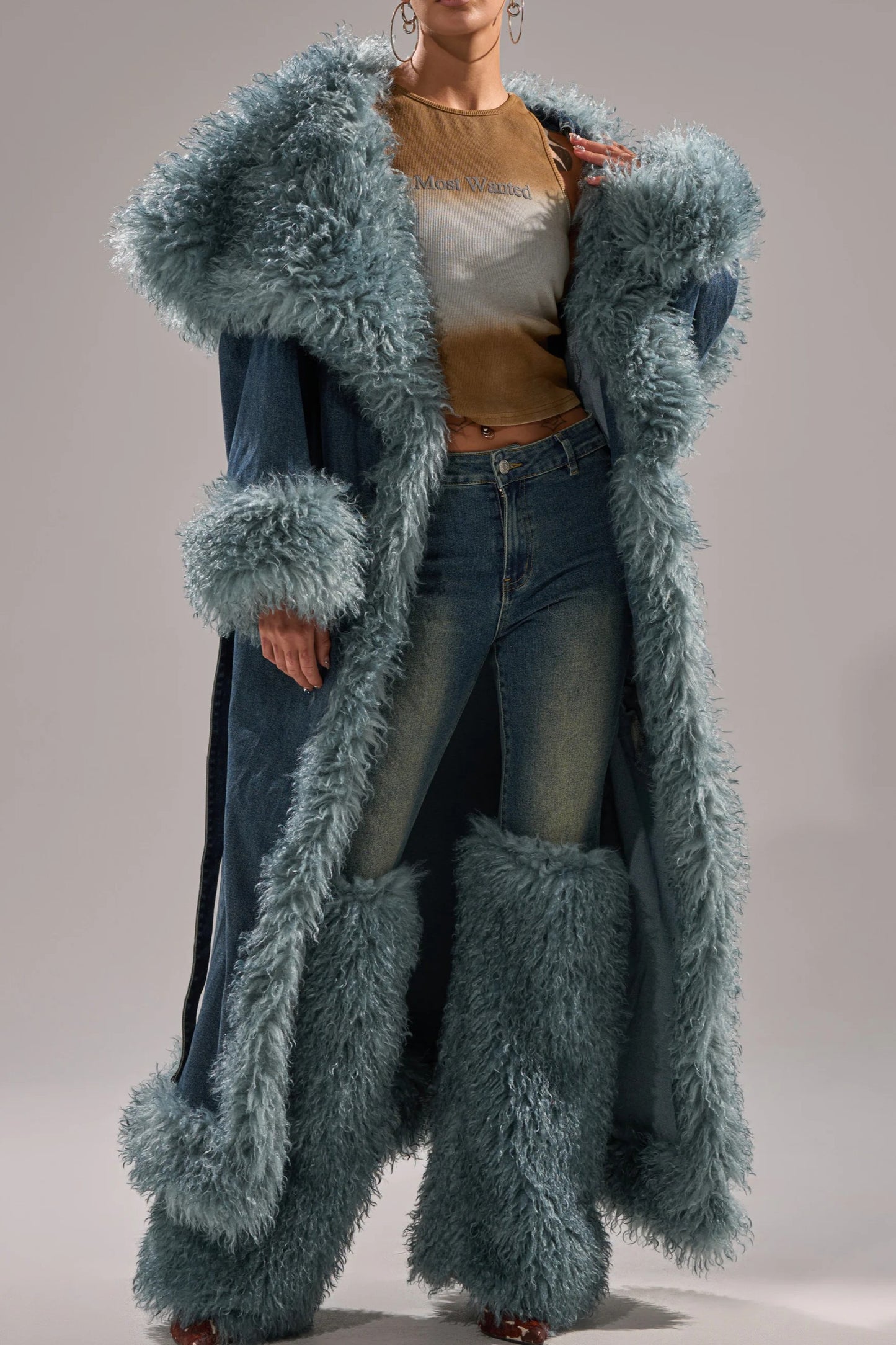 Frayed Denim Trench Coat（Free shipping）