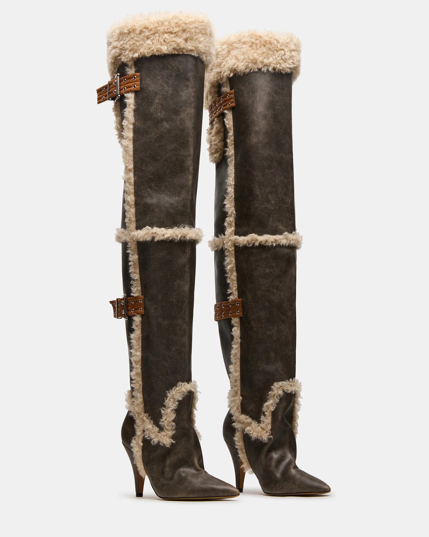 Brown Distressed Faux Fur Boots(Free shipping)