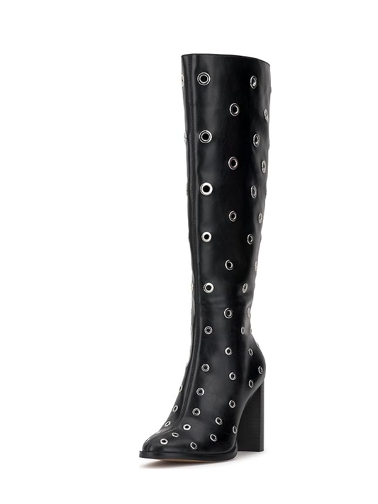 Silver Eeyed Thick Heel Boots