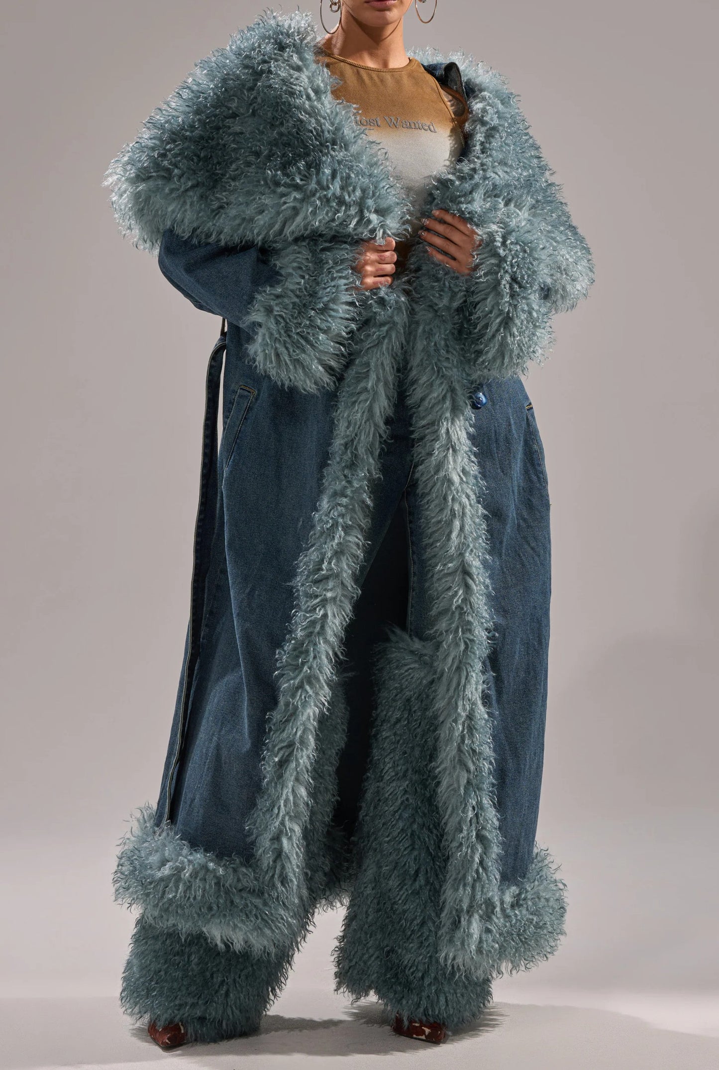 Frayed Denim Trench Coat（Free shipping）